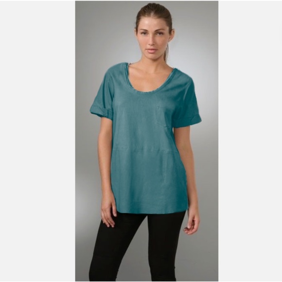 Diane Von Furstenberg Tops - DIANE VON FURSTENBURG Genuine Leather Pocket Tee (Fits Sz 6-8)